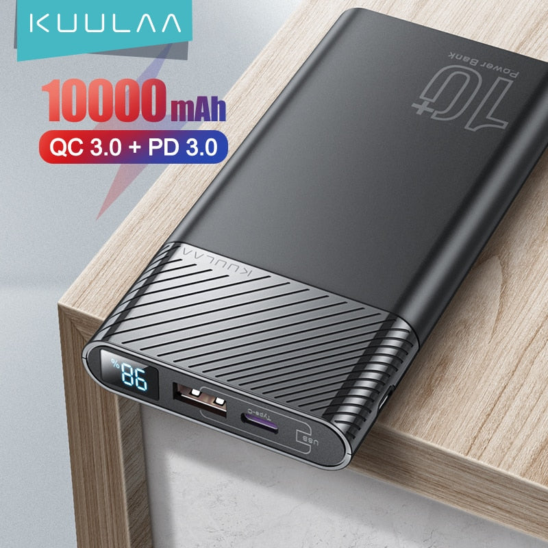 KUULAA Power Bank 10000 mAh QC PD 3.0 PoverBank Schnellladung PowerBank 10000 mAh Externes USB-Ladegerät für Xiaomi Mi 10