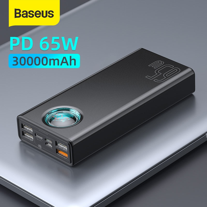 Baseus 65 W Power Bank 30000 mAh/20000 mAh PD Schnellladung FCP SCP Powerbank Tragbares externes Ladegerät für Smartphone Laptop Tablet