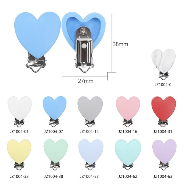 TYRY.HU Clip redondo/de silicona con forma de corazón, 3 unidades/juego de Clip para chupete, cadena para chupete de bebé ficticia de silicona sin BPA, accesorios DIY