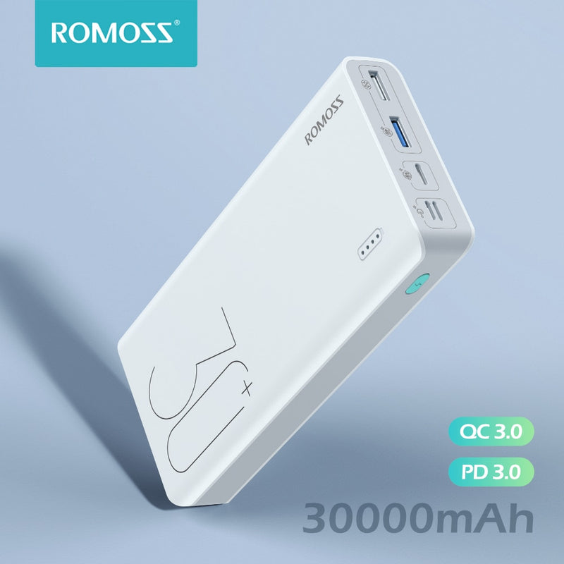 ROMOSS Sense 8+ Power Bank 30000mAh QC PD 3.0 Fast Charging Powerbank 30000 mAh External Battery Charger For iPhone Xiaomi Mi