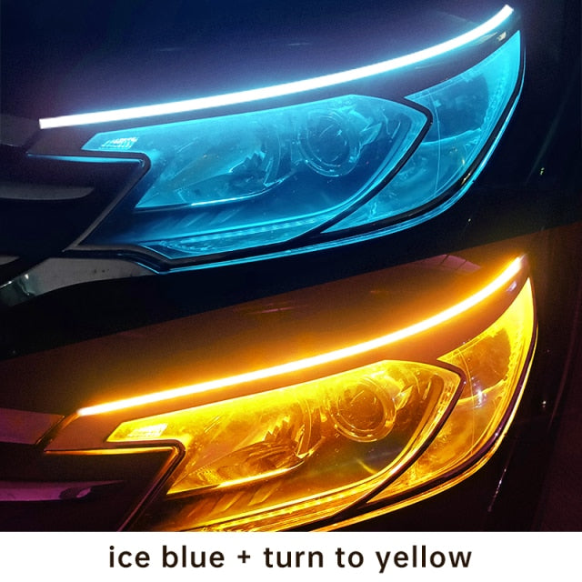 2 stücke LED DRL Auto Tagfahrlicht Flexible Wasserdichte Streifen Auto Scheinwerfer Weiß Blinker Gelb Bremslichter 12 V