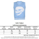 Rapcopter Y2K Sweaters Skulls Pullovers V Neck Knitwear Loose Casual Knitted Tops Women Streetwear Retro Tops Blue 2020 Autumn