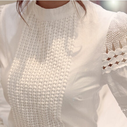 2021 Sommer-neue Frauen-Blusen nehmen Bodenbildung langärmliges weißes Hemd-Spitze-Haken-Blumen-Höhle-beiläufige Hemden-Bluse plus Größe 5xl ab