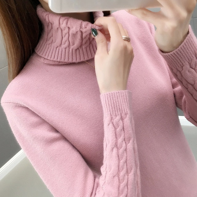 Women Sweater Turtleneck Pullovers Autumn Winter Sweaters New 2021 long sleeve Thick Warm Female Sweater Khaki