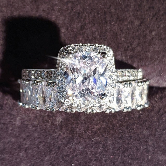 Juego de anillos de boda grandes y audaces de lujo de Plata de Ley 925 para mujeres nupciales compromiso dedo africano regalo de Navidad joyería R4428