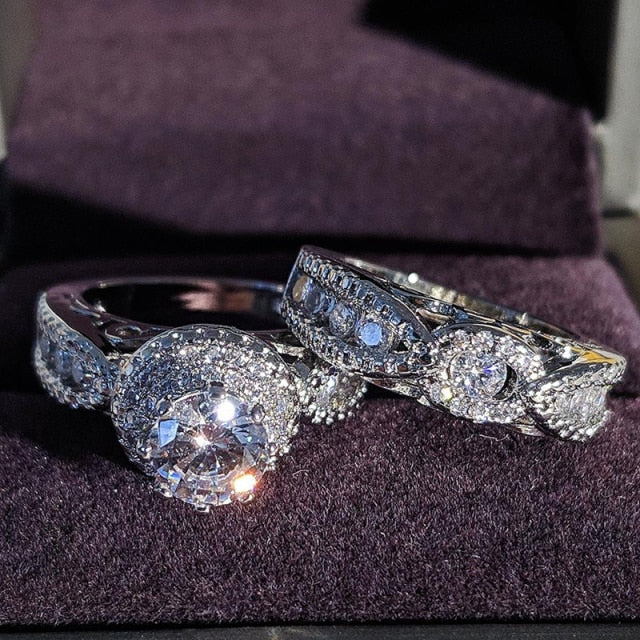 925 Sterling Silber Luxus mutige große Eheringe Set für Braut Frauen Verlobung afrikanischen Finger Weihnachtsgeschenk Schmuck R4428