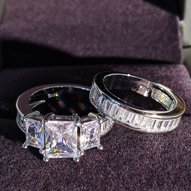 Juego de anillos de boda grandes y audaces de lujo de Plata de Ley 925 para mujeres nupciales compromiso dedo africano regalo de Navidad joyería R4428