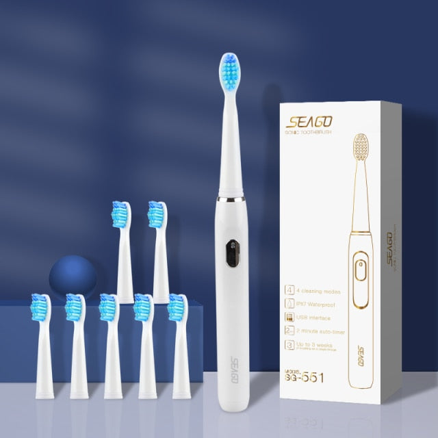 SEAGO Electric Toothbrush Rechargeable Buy One Get One Free Sonic Toothbrush 4 Mode Travel Toothbrush with 3 Brush Head Gift