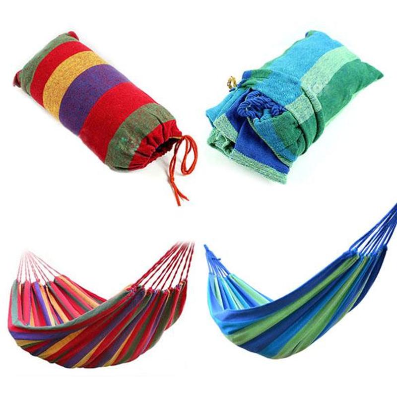 Portable Hammock Outdoor Garden Hammock Hanging Bed for Home Travel Camping Hiking Swing Canvas Stripe Hammock Red