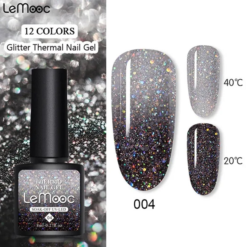 LEMOOC 8,0 ml UV-Gel-Nagellack Thermal Glitter Gel-Nagellack Farbwechsel-Gel-Lack Nail Art Gel-Lack