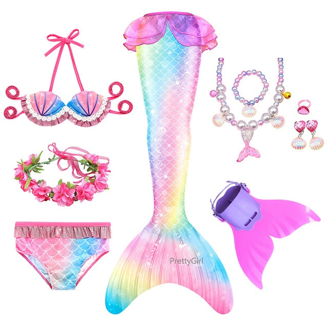 PrettyGirl Kids Girls Swimming Mermaid tail Mermaid Costume Cosplay Children Swimsuit Fantasy Beach Bikini can add Monofin Fin