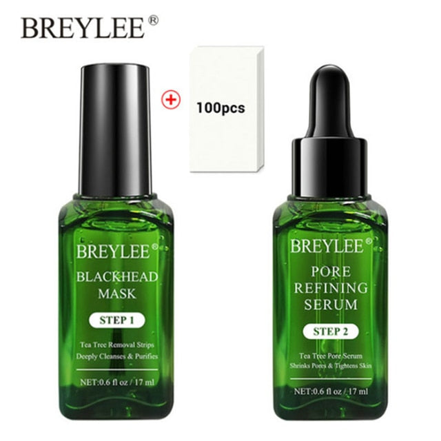 BREYLEE Tea Tree Blackhead Remover Serum Shrink Pores Essence Black Peeling Mask Oil-Control Face Sheet Mask Whitening Skin Care