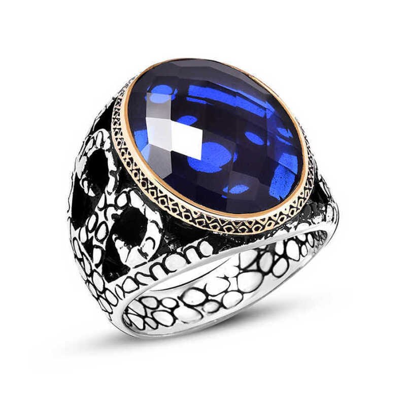 Silver Blue Zircon Cubic Zirconia Men Ring