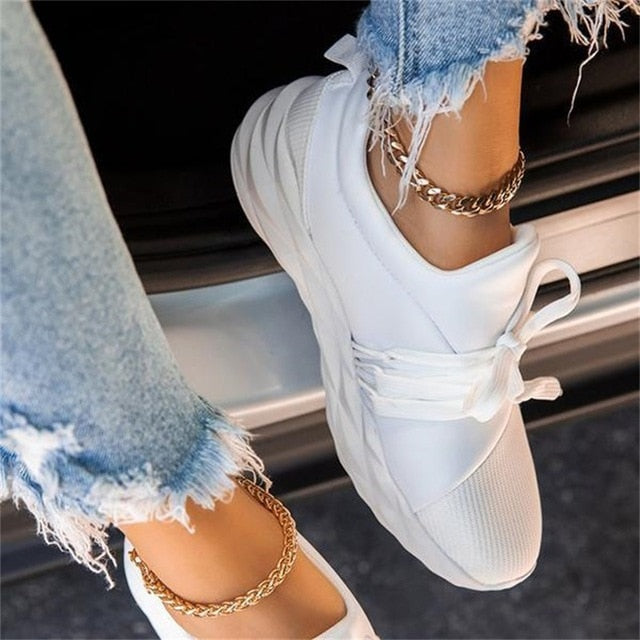2020 Autumn Sneakers Women Casual Breathable Sport Shoes Lace Up Loafers Ladies White Sneakers Outdoor Walking Running Shoes New