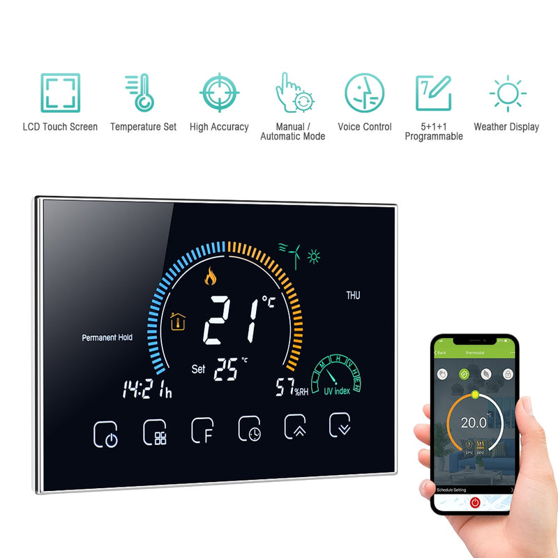 Wi-Fi-Thermostat Programmierbares Termostato Wifi Caldera Gas-Wasserboiler Sechs Perioden-Sprach-APP-Steuerung LCD für Echo Google Home