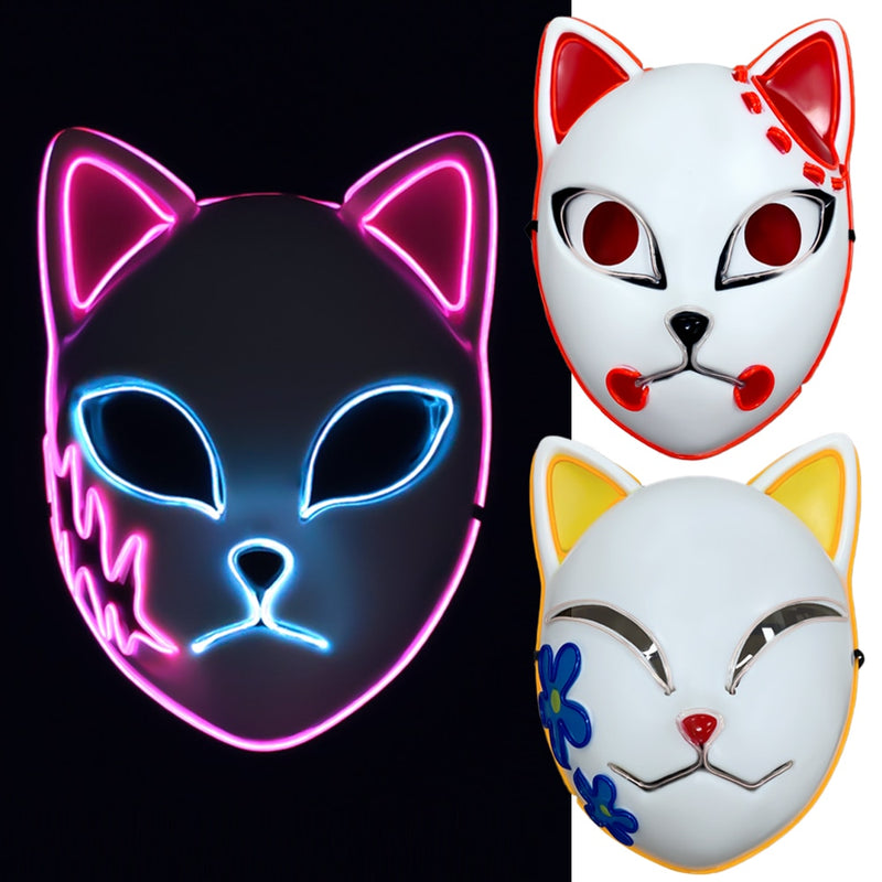 Máscara LED de Anime Demon Slayer, Cosplay de Sabito Kamado Makomo, máscaras bonitas, accesorios para disfraces de fiesta de Halloween