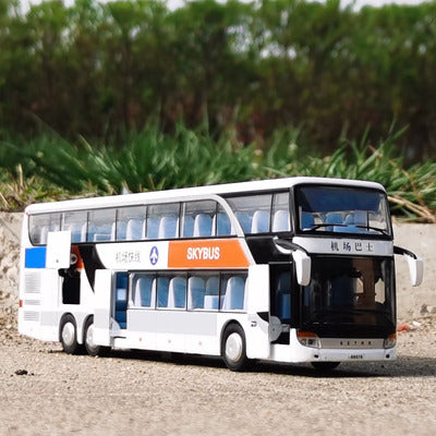 Verkauf Hochwertiges 1:32-Legierungs-Pull-Back-Busmodell, hochnachgemachter Doppel-Sightseeing-Bus, Flash-Spielzeugfahrzeug, kostenloser Versand
