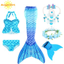 AngelGirl 2021 Girls Swimmable Mermaid Tail Princess Dress with Monofin Kids Holiday Mermaid Costume Cosplay Swimsuit Birthday