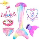 AngelGirl 2021 Girls Swimmable Mermaid Tail Princess Dress with Monofin Kids Holiday Mermaid Costume Cosplay Swimsuit Birthday