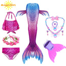 AngelGirl 2021 Girls Swimmable Mermaid Tail Princess Dress with Monofin Kids Holiday Mermaid Costume Cosplay Swimsuit Birthday