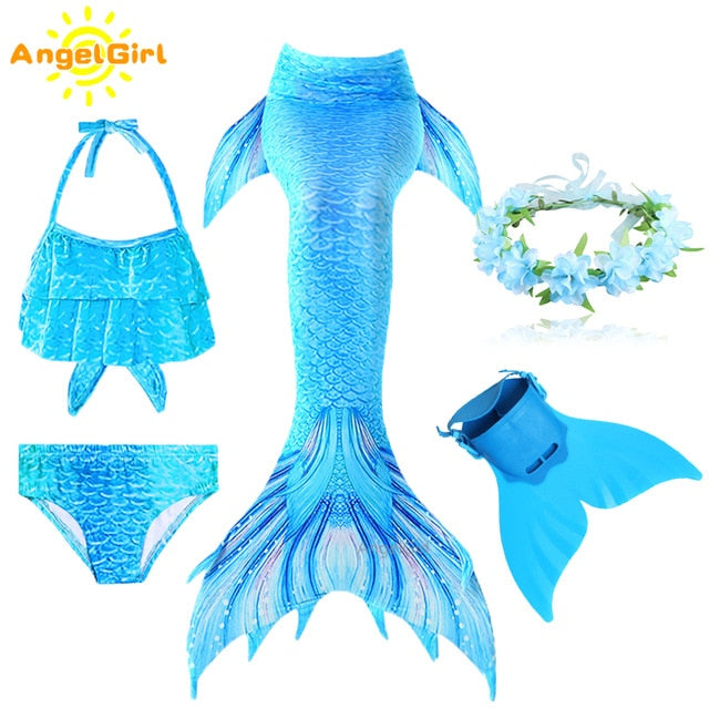 AngelGirl 2021 Mädchen schwimmbar Meerjungfrauenschwanz Prinzessin Kleid mit Monoflosse Kinder Urlaub Meerjungfrau Kostüm Cosplay Badeanzug Geburtstag