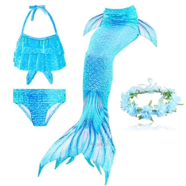 AngelGirl 2021 Mädchen schwimmbar Meerjungfrauenschwanz Prinzessin Kleid mit Monoflosse Kinder Urlaub Meerjungfrau Kostüm Cosplay Badeanzug Geburtstag