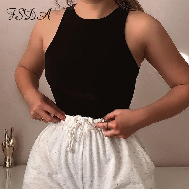 FSDA 2020, mono Sexy sin mangas de verano para mujer, Top básico blanco con hombros descubiertos, ropa de calle informal, monos negros