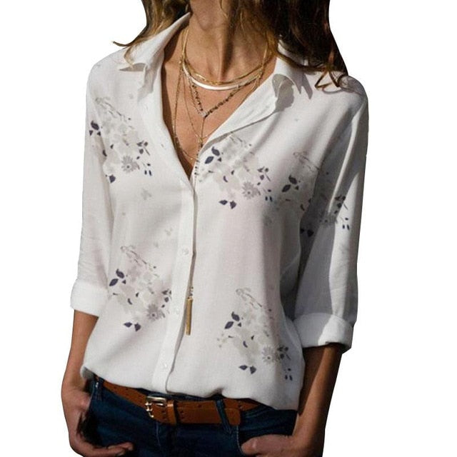 Blusas de manga larga para mujer, blusa con cuello vuelto de talla grande 2021, blusas informales, ropa de trabajo elegante, camisas de gasa 5XL