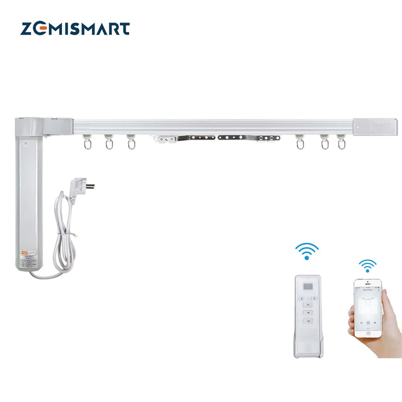 Zemismart New Design WiFi Curtain Motor Tuya Smart Life Customized Electric Curtains Track with RF Remote Alexa Echo Control