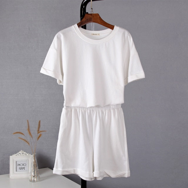 Conjuntos de algodón de verano Hirsionsan, camisetas informales de dos piezas de manga corta para mujer y pantalones cortos de cintura alta, conjuntos sólidos, chándal