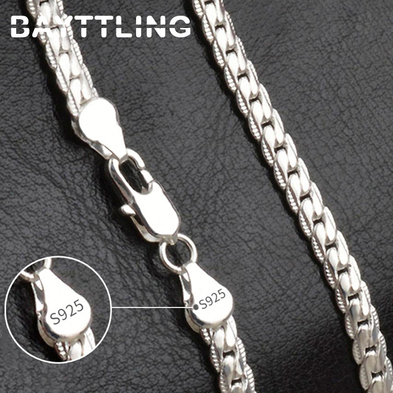 BAYTTLING S925 Sterling Silver Gold/Silver 8/18/20/24 Inch Side Chain Necklace For Women Men Fashion Jewelry Gifts