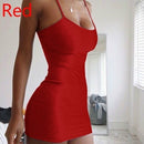Spaghetti Strap Camisole Mini Dress Women Plus Size Bodycon Vestidos Summer Sexy Low Cut Sleeveless Solid Color Party Club Dress