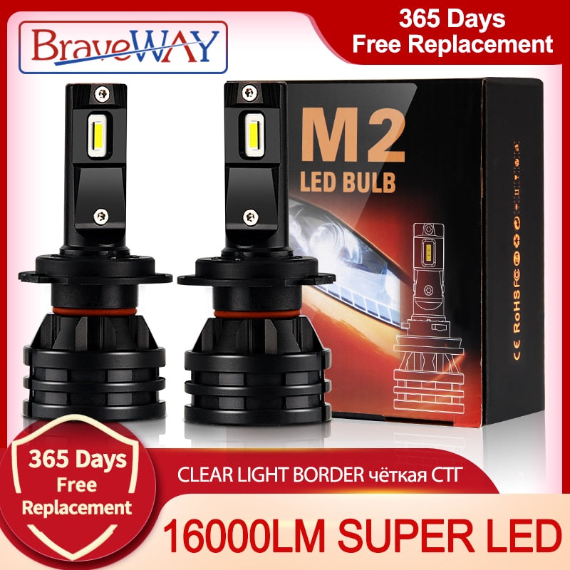 Luces de coche BraveWAY H4 LED H7 16000LM H1 H3 H8 H11 lámpara LED Atuo para bombilla de faro de coche HB3 HB4 9005 9006 bombillas LED Turbo 12V