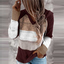 Autumn Women Patchwork Hooded Sweater Long Sleeve V-neck Knitted Sweater Casual Striped Pullover Jumpers 2020 New Female Hoodies