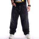Men Street Dance Hiphop Jeans Fashion Embroidery Black Loose Board Denim Pants Overall Male Rap Hip Hop Jeans Plus Size 30-46
