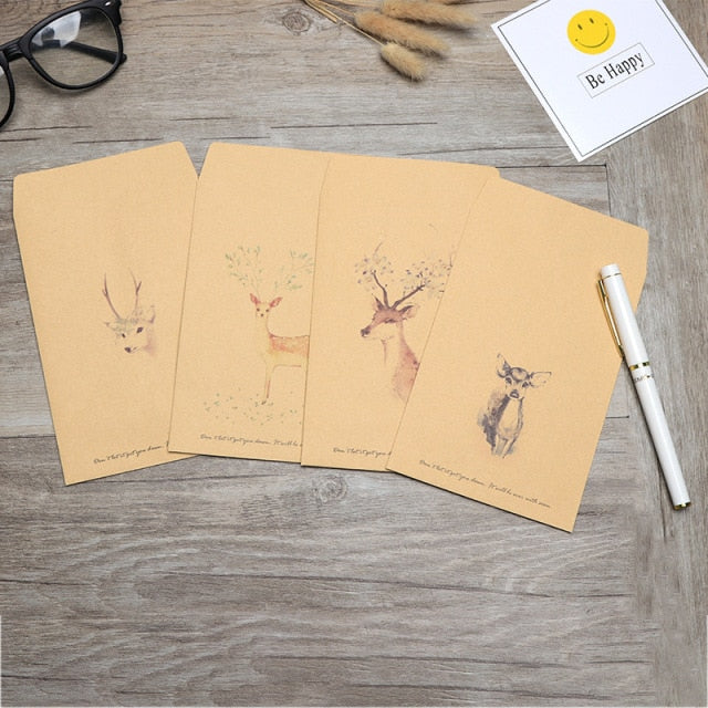 8 unids/lote de sobres de papel de animales ciervos vintage, sobres para álbum de recortes, sobres pequeños, regalo de papelería kawaii
