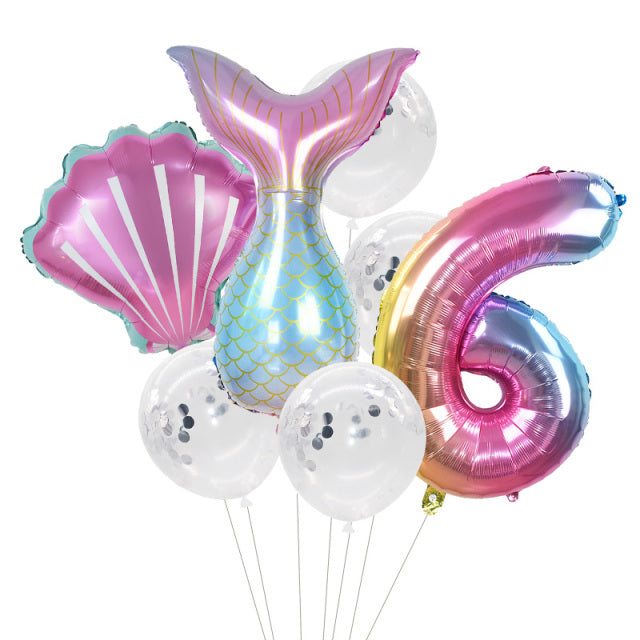 Globos de fiesta de La Sirenita, Globos de aluminio con números de 32 pulgadas, suministros de decoración para fiesta de cumpleaños para niños, decoración de ducha de bebé, Globos de helio