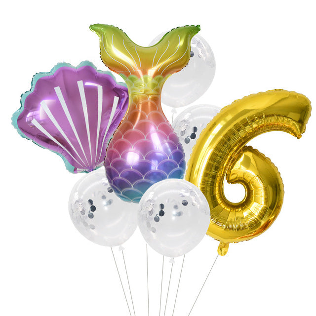 Globos de fiesta de La Sirenita, Globos de aluminio con números de 32 pulgadas, suministros de decoración para fiesta de cumpleaños para niños, decoración de ducha de bebé, Globos de helio