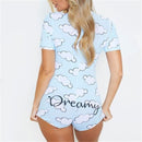 Sexy mujer cuello en V profundo ceñido al cuerpo ropa de dormir mono pantalones cortos mameluco mono leotardo manga larga estampado botón mono nuevo