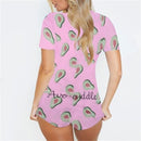 Sexy mujer cuello en V profundo ceñido al cuerpo ropa de dormir mono pantalones cortos mameluco mono leotardo manga larga estampado botón mono nuevo