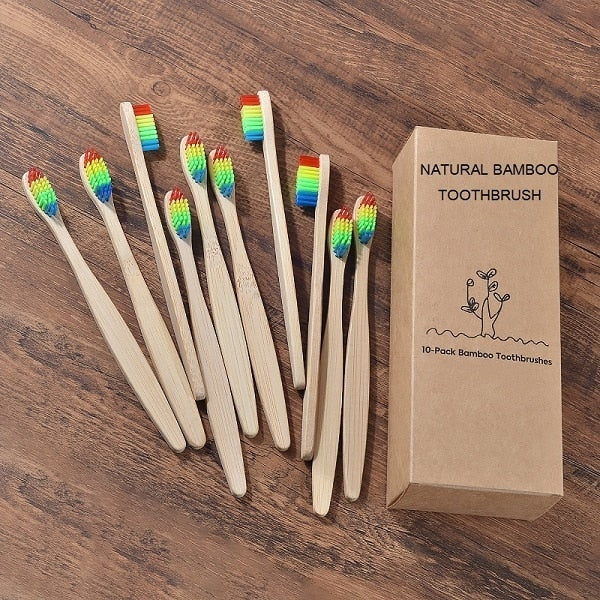 Nuevo diseño, cepillo de dientes de bambú de colores mezclados, cepillo de dientes de madera respetuoso con el medio ambiente, punta de cerdas suaves, cepillo de dientes de cuidado bucal para adultos de carbón