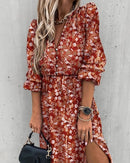 Autumn Long Floral Print Dress Robe for Women 2021 Casual Long Sleeve Split Dress Female Boho Elegant Maxi Party Vestidos Spring