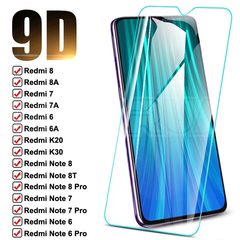 9D Protective Glass For Xiaomi Redmi Note 8T 8 7 6 Pro Tempered Screen Protector Redmi 8 8A 7 7A 6 6A K20 K30 Safety Glass Film