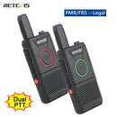 RETEVIS RT618 Mini Walkie Talkie Dual PTT Walkie-Talkie PMR 446 Portable Two-way Radio Walkie-talkies 2 pcs Hotel Restaurant FRS