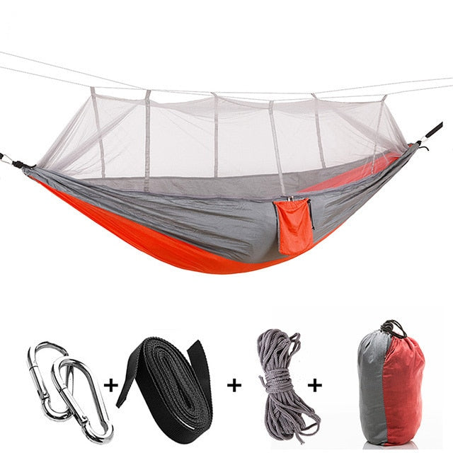 2021 Camping Hammock Go Swing With Mosquito Net Double Person Hammock Ultralight Outdoor Hunting Tourist Portable Hammock Tent