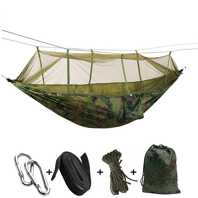2021 Camping Hammock Go Swing With Mosquito Net Double Person Hammock Ultralight Outdoor Hunting Tourist Portable Hammock Tent