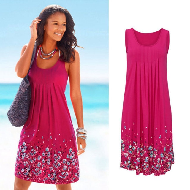 Vestido de verano de playa suelto con estampado Floral sin mangas, vestido informal de seis colores a la moda para mujer, vestido Sexy 2021 de talla grande S-5XL