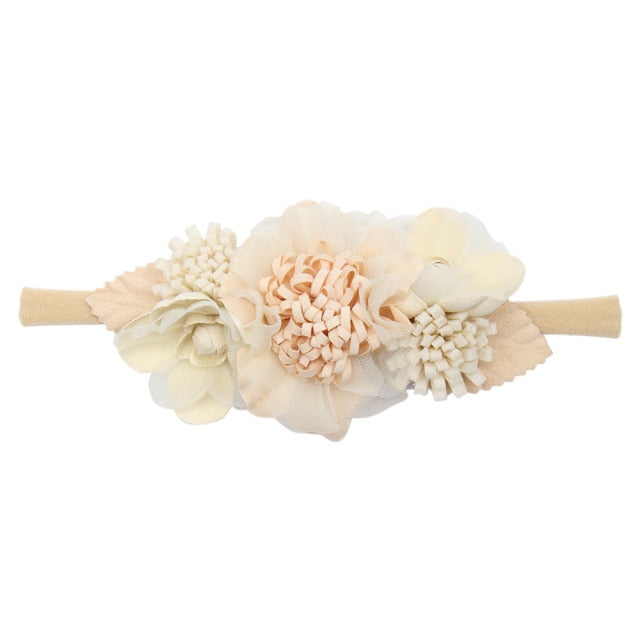 3 Arten neugeborene Perlen-Spitze-künstliche Blumen-Stirnbänder für Babys handgemachte elastische Nylon-Haarbänder Stirnband-Baby-Kleinkind