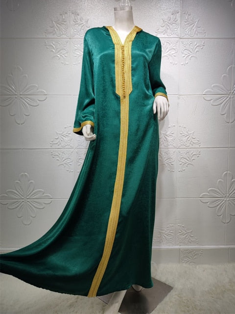Siskakia Dubai árabe musulmán Abaya vestido para mujeres otoño 2020 champán marroquí Kaftan con capucha túnica turca islámica Jalabiya