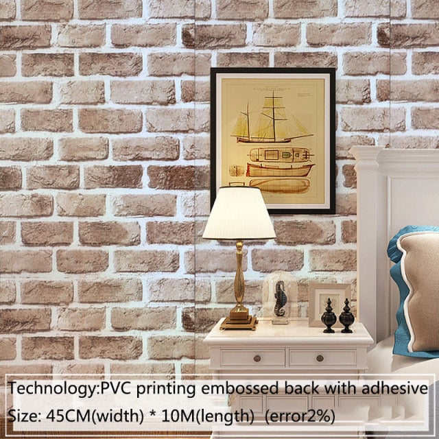 10 M Wohnzimmer Küche Badezimmer Wasserdichte Wandaufkleber Wohnkultur Abnehmbare Vinyl-PVC-Ziegelstein-selbstklebende Tapete